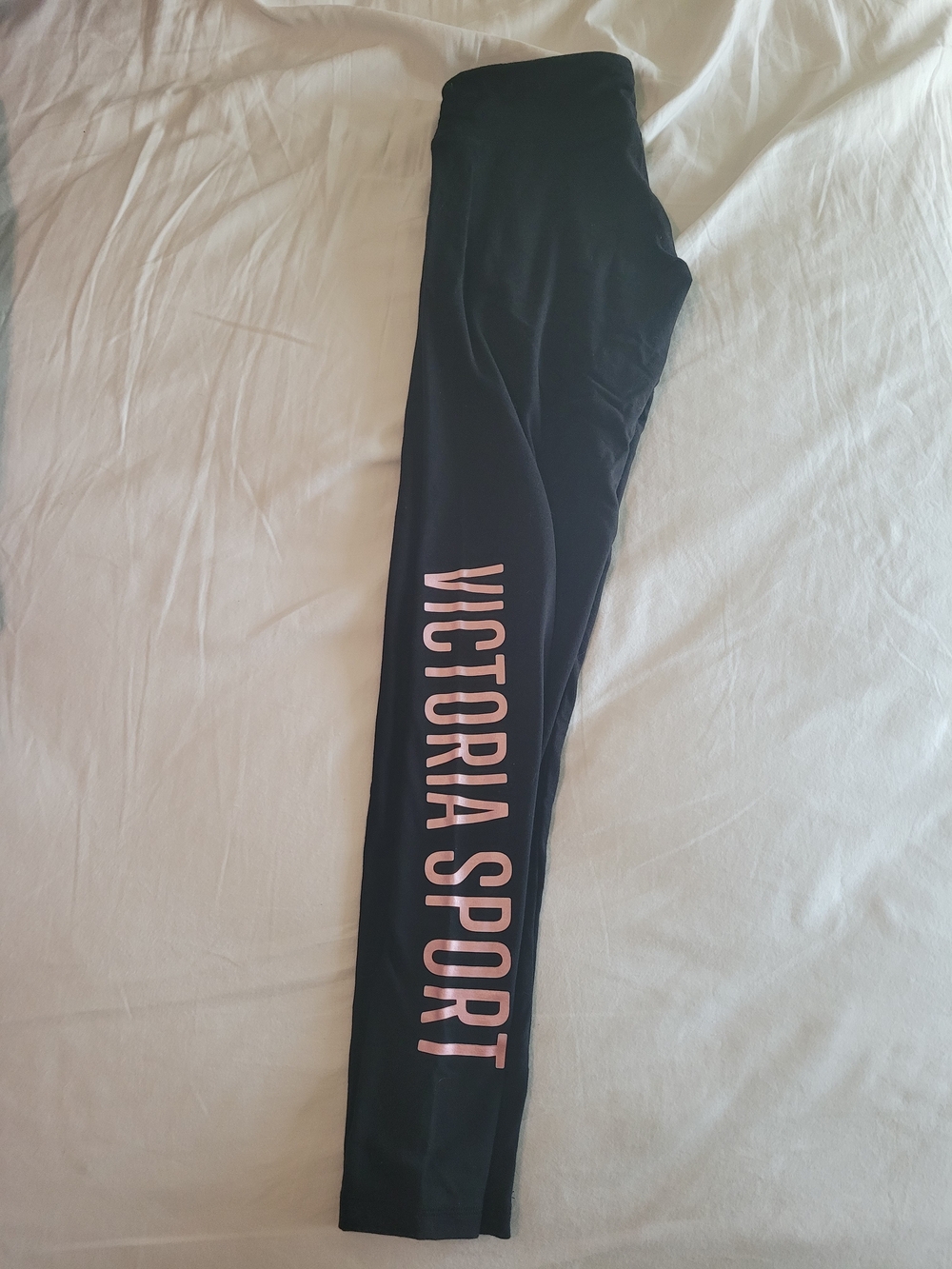 Victoria's Secret Black Leggings with Pink 'VICTORIA SPORT' Lettering
